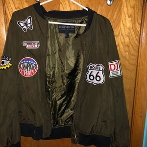 Green Patched Bomber Jacket